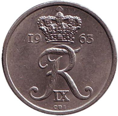 Монета 10 эре. 1963 год, Дания. Монета 10 эре. 1963 год, Дания.