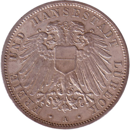Монета 3 марки. 1913 год. Германская империя. Любек.