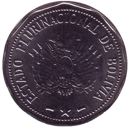 Монета 2 боливиано. 2012 год, Боливия.