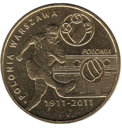Монета 2 злотых, 2011 год, Польша. Футбольный клуб - Полония (Варшава).