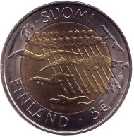 Монета 5 евро. 2007 год, Финляндия. 90 лет независимости.