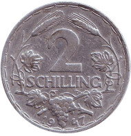 Монета 2 шиллинга. 1947 год, Австрия. Монета 2 шиллинга. 1947 год, Австрия.
