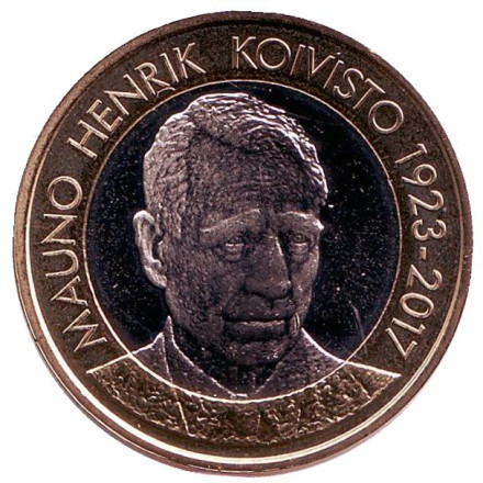 Монета 5 евро. 2018 год, Финляндия. Мауно Койвисто. Президенты Финляндии.