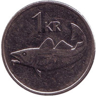 Монета 1 крона. 2011 год, Исландия. Треска. Монета 1 крона. 2011 год, Исландия. Треска.