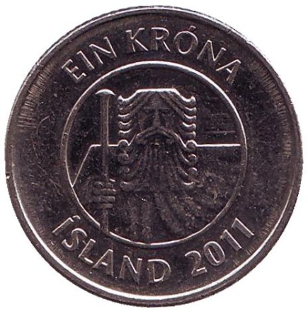 Монета 1 крона. 2011 год, Исландия. Треска. Монета 1 крона. 2011 год, Исландия. Треска.