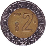 Монета 2 песо. 2010 год, Мексика. Монета 2 песо. 2010 год, Мексика.
