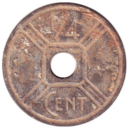Монета 1/4 сантима. 1942 год, Французский Индокитай.