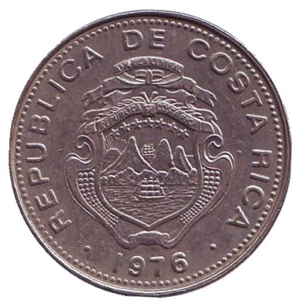 Монета 25 сантимов. 1976 год, Коста-Рика. Монета 25 сантимов. 1976 год, Коста-Рика.
