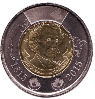 Монета 2 доллара. 2015 год, Канада. 200 лет со дня рождения Джона Макдональда. Монета 2 доллара. 2015 год, Канада. 200 лет со дня рождения Джона Макдональда.