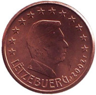 Монета 1 цент. 2002 год, Люксембург. Монета 1 цент. 2002 год, Люксембург.