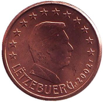 Монета 1 цент. 2002 год, Люксембург.