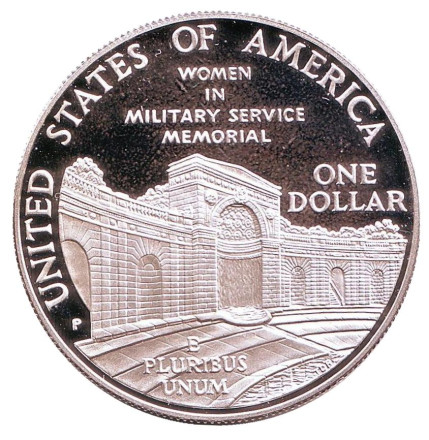 Монета 1 доллар. 1994 год, США. (Proof) Мемориал женщинам на военной службе.