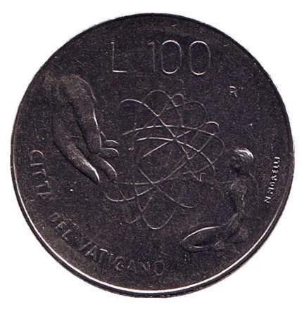 Монета 100 лир. 1983 год, Ватикан. Бог дает мир человечеству.