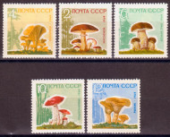 Марки почтовые Серия из 5 штук. 1964 год, СССР. Грибы. Марки почтовые Серия из 5 штук. 1964 год, СССР. Грибы.