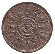 Монета 2 шиллинга. 1963 год, Великобритания. Монета 2 шиллинга. 1963 год, Великобритания.