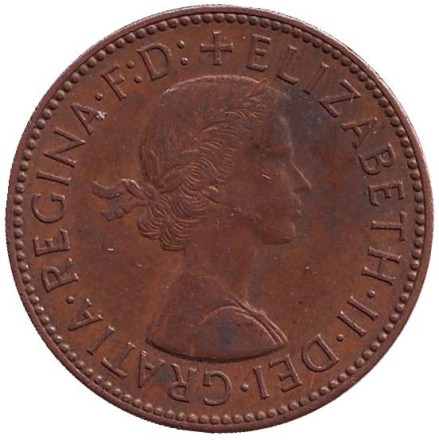 Монета 1/2 пенни. 1965 год, Великобритания. "Золотая лань".