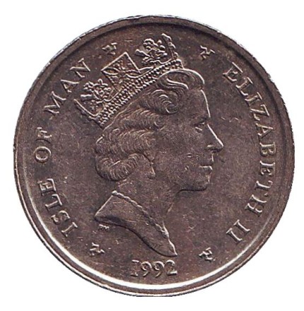 Монета 10 пенсов, 1992 год, Остров Мэн. (Отметка: "AC") Трискелион.