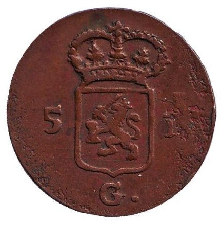 Монета 1 дуит. (1/16 гульдена). 1808 год, Голландская Ост-Индия.