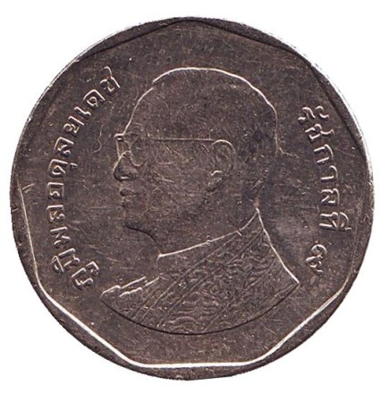 Монета 5 батов. 2013 год, Таиланд. Мраморный храм. Монета 5 батов. 2013 год, Таиланд. Мраморный храм.