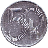 Монета 50 геллеров. 2000 год, Чехия. Монета 50 геллеров. 2000 год, Чехия.