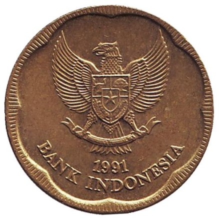 Монета 500 рупий. 1991 год, Индонезия. Цветок жасмина.