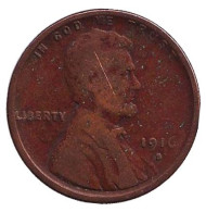 Монета 1 цент. 1916 год (S), США. Линкольн. Монета 1 цент. 1916 год (S), США. Линкольн.