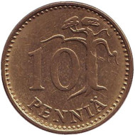 Монета 10 пенни. 1971 год, Финляндия. Монета 10 пенни. 1971 год, Финляндия.