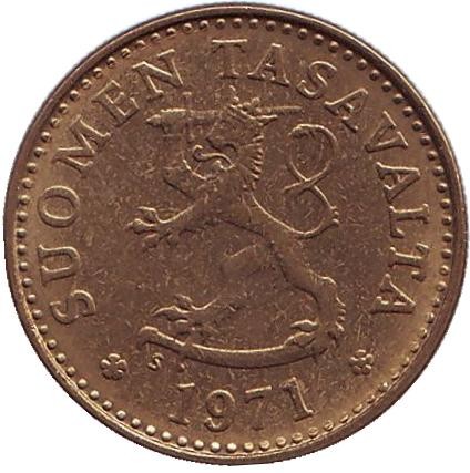 Монета 10 пенни. 1971 год, Финляндия.