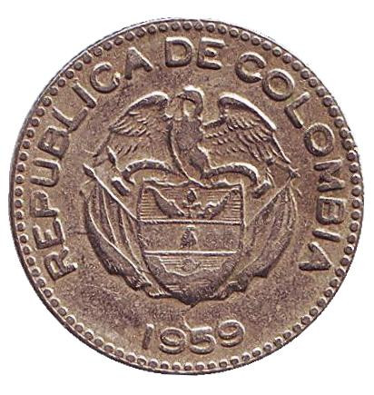 Монета 10 сентаво. 1959 год, Колумбия. Вождь Каларка. Монета 10 сентаво. 1959 год, Колумбия. Вождь Каларка.