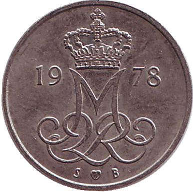 Монета 10 эре. 1978 год, Дания. Монета 10 эре. 1978 год, Дания.