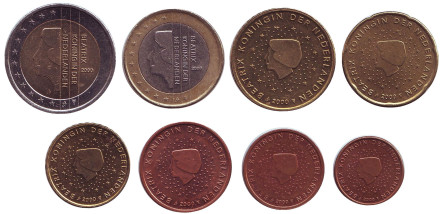 Набор монет евро (8 шт). 2000 год, Нидерланды.