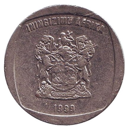 Монета 5 рандов. 1999 год, ЮАР. Антилопа гну.