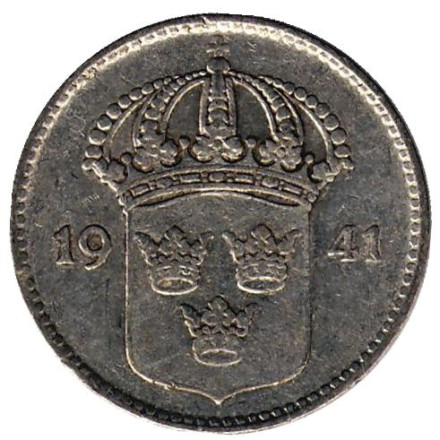 Монета 10 эре. 1941 год. Швеция. (серебро) Монета 10 эре. 1941 год. Швеция. (серебро)