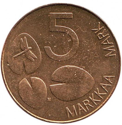 Монета 5 марок. 1994 год, Финляндия. UNC. Тюлень. Монета 5 марок. 1994 год, Финляндия. UNC. Тюлень.