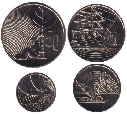 Набор из 4-х монет номиналами 5, 10, 20 и 50 центов. 1990 год, Новая Зеландия. 150 лет подписанию Договора Вайтанги.