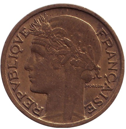 Монета 50 сантимов. 1933 год, Франция. (Открытая "9")