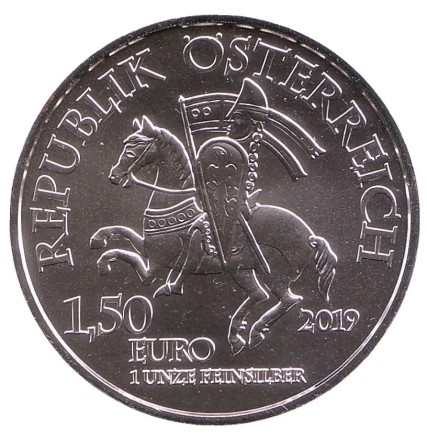 Монета 1,5 евро. 2019 год, Австрия. 825 лет Венскому монетному двору. Леопольд V.