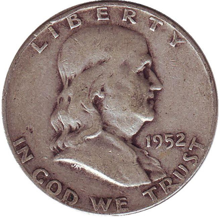 Монета 50 центов. 1952 год (D), США. Франклин.