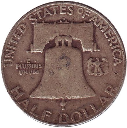 Монета 50 центов. 1952 год (D), США. Франклин. Монета 50 центов. 1952 год (D), США. Франклин.