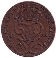Монета 2 эре. 1938 год, Швеция. Монета 2 эре. 1938 год, Швеция.