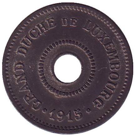 Монета 10 сантимов. 1915 год, Люксембург. Монета 10 сантимов. 1915 год, Люксембург.