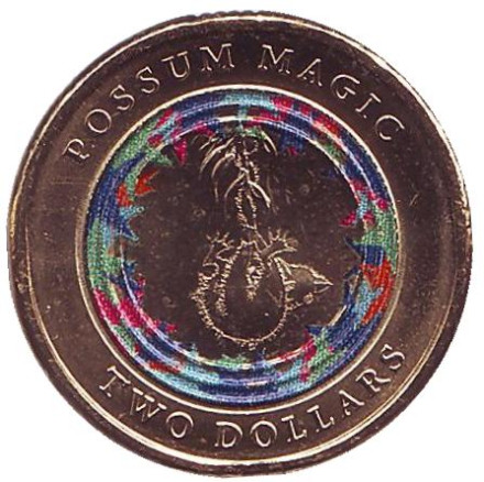 Монета 2 доллара. 2017 год, Австралия. Опоссум на дереве.
