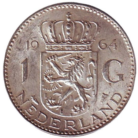 Монета 1 гульден. 1964 год, Нидерланды.