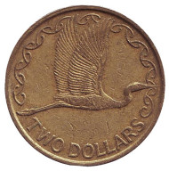 Монета 2 доллара. 1991 год, Новая Зеландия. Белая цапля. Монета 2 доллара. 1991 год, Новая Зеландия. Белая цапля.