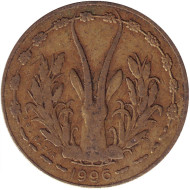 Монета 5 франков. 1996 год, Западные Африканские Штаты. Монета 5 франков. 1996 год, Западные Африканские Штаты.