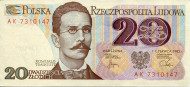 Банкнота 20 злотых. 1982 год, Польша.