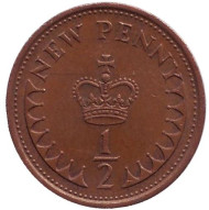 Монета 1/2 пенни. 1975 год, Великобритания. Монета 1/2 пенни. 1975 год, Великобритания.