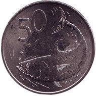 Монета 50 центов. 2015 год, Острова Кука. Тунец. Монета 50 центов. 2015 год, Острова Кука. Тунец.