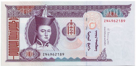 Банкнота 100 тугриков. 2014 год, Монголия. Дамдин Сухэ-Батор.