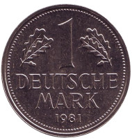 Монета 1 марка. 1981 год (F), ФРГ. Монета 1 марка. 1981 год (F), ФРГ.